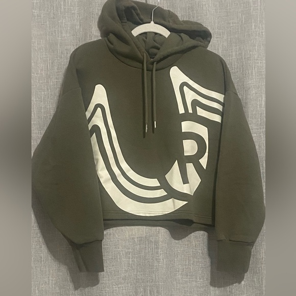 True Religion Kalamata Collegiate Pull Over Crop Sweat Hoodie-SMALL--in olive - Picture 1 of 4